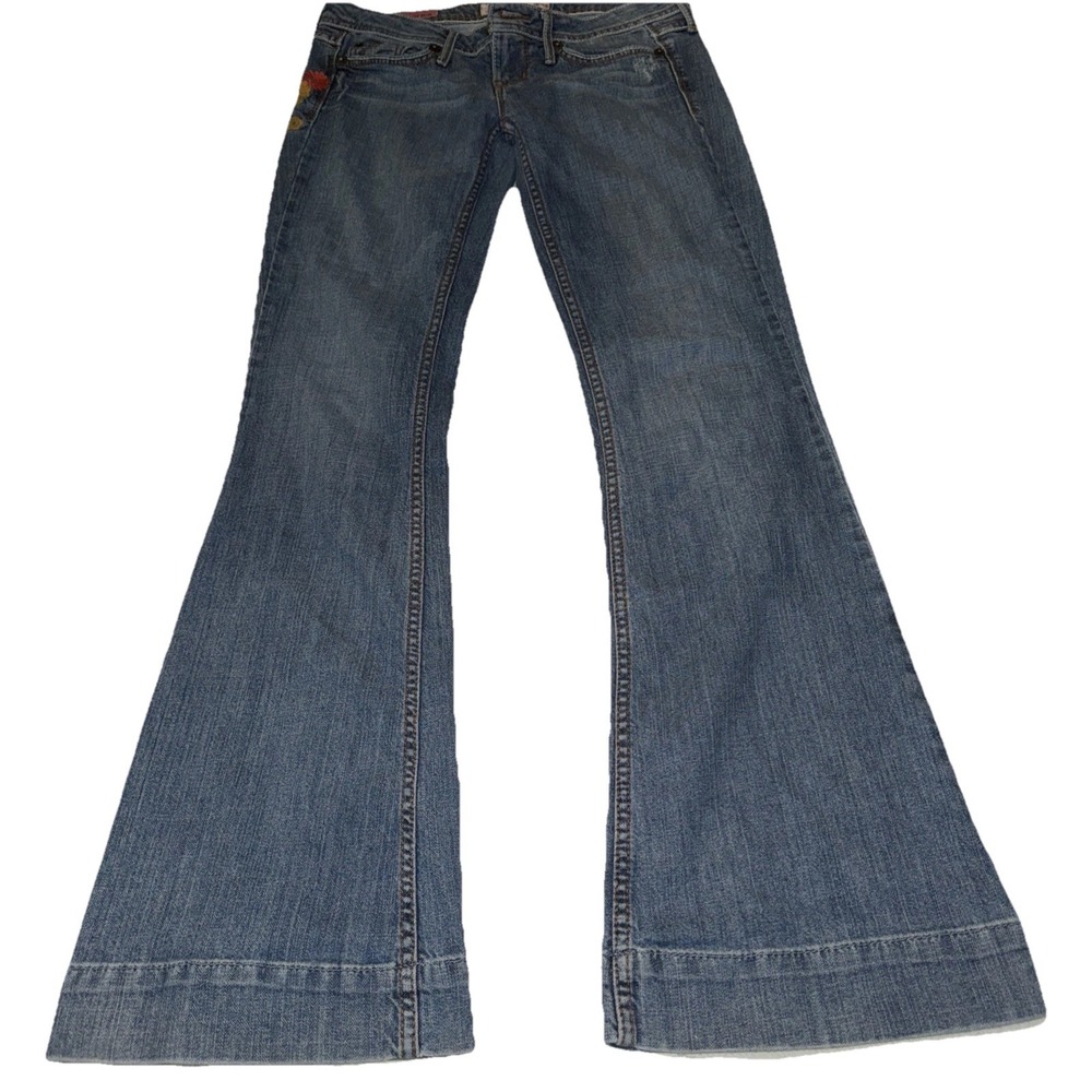 Women's Fragile blue jeans high heel bell with floral embroidery size‎ 3